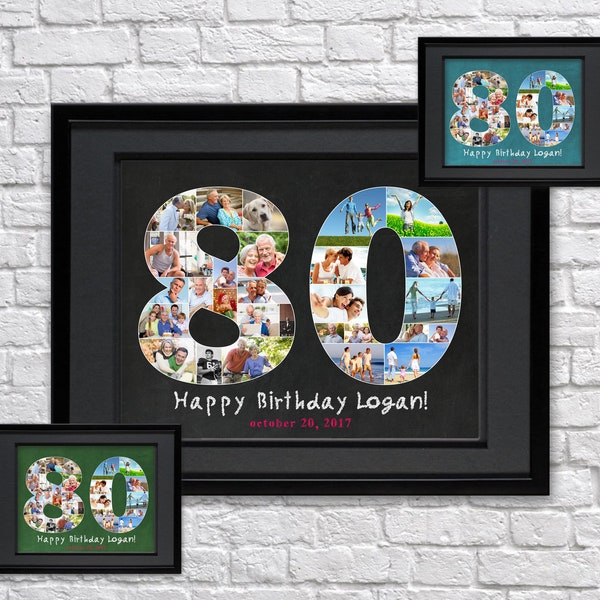 80th Birthday Photo Collage Gift: Custom Poster for Men or Women