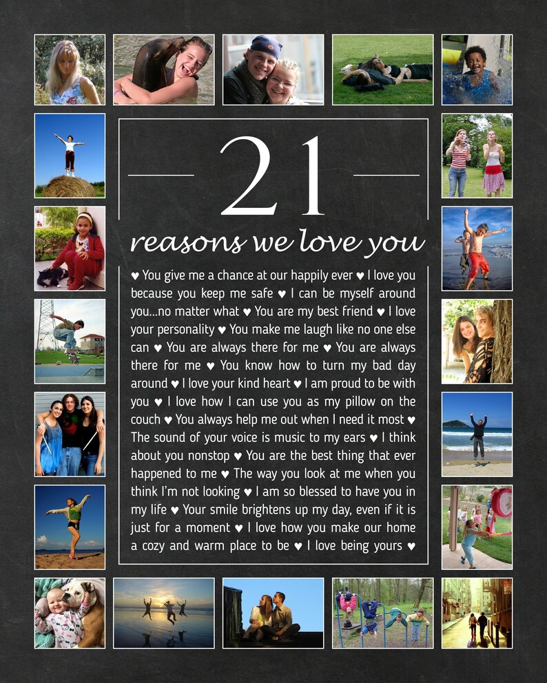 21 Reasons Why I Love You Photo Collage, Custom 21st Birthday Gift for