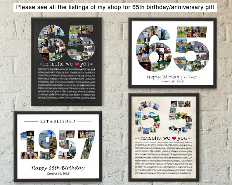 65 Reasons We Love You Photo Collage: Personalized 65th Birthday Gift ...