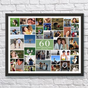 Collage photo personnalisé pour 60e anniversaire avec 40 photos, cadeau 60e anniversaire pour homme, cadeau 60e anniversaire pour femme, cadeau pour papa ou maman