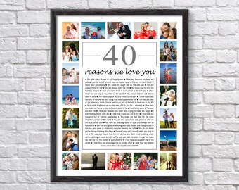 40 Reasons I Love You Photo Collage: Custom 40th Birthday Gift