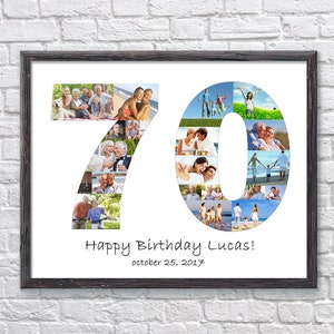 Custom 70th Birthday Photo Collage, 70th Birthday Gift For Mom or Dad, Personalized 70 Number Photo Collage for Woman or Man