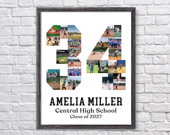 Personalized Softball Senior Night Gift, Softball Number Photo Collage