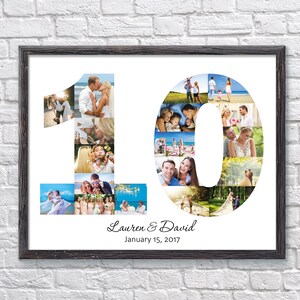 10 Year Anniversary Collage, Wedding Gifts, 10 Year Collage, Number Collage, Couple Gifts, Gifts for Him, Gifts for Her, Birthday Collage