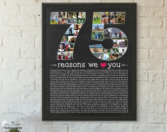 Personalized 75th Birthday Photo Collage: 75 Reasons We Love You (Digital or Printed)
