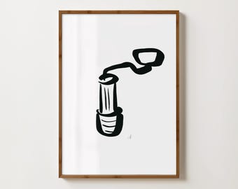 Coffee Grinder Print Illustration | Minimalist Original Fine Art Print | Digital Download