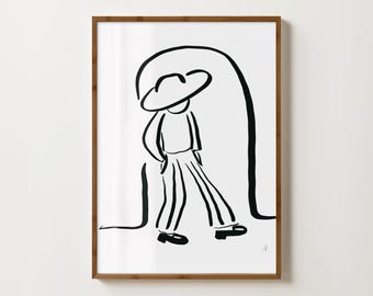 Walking Woman in Hat Print | Printable Artwork | Japandi Original Artwork | Digital Download