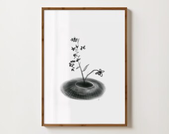 Flower Vase Ikebana Print | Black and White | Minimalist Original Fine Art Print | Digital Download