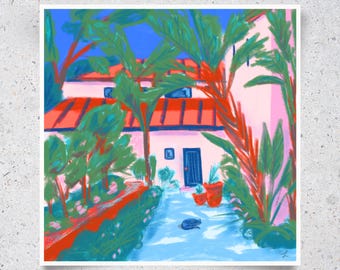 Cozy Cat Print – Signed Botanical Garden Wall Art (Giclée)