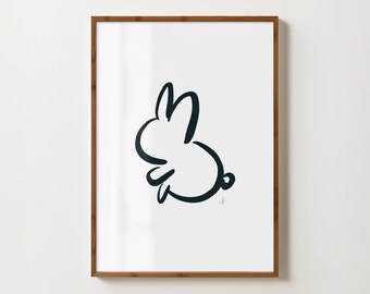 Bunny Rabbit Illustration Print | Black and White   | Minimalist Original Fine Art Print | Digital Download