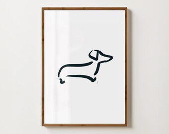 Dachshund Dog Illustration Print | Black and White   | Minimalist Original Fine Art Print | Digital Download