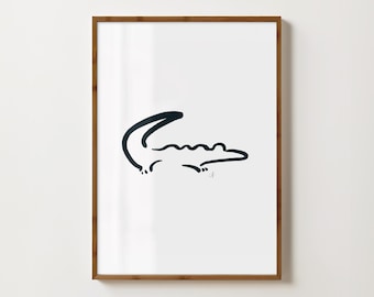 Alligator Crocodile Illustration Print | Black and White | Minimalist Original Fine Art Print | Digital Download