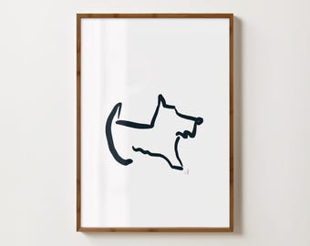 Terrier Dog Illustration Print | Black and White   | Minimalist Original Fine Art Print | Digital Download