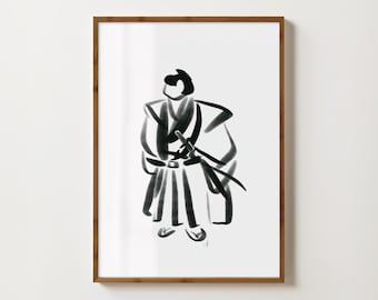Samurai Warrior Print | Japanese Printable Artwork | Japandi Modern Original Artwork | Digital Download