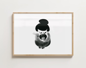 Ramen Bowl Illustration | Black and White | Minimalist Original Fine Art Print | Digital Download