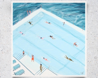 Swimming Pool Art Print – Signed Giclée, Modern Summer Coastal Ocean Wall Art