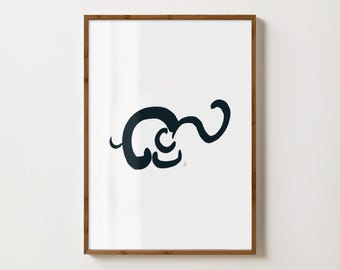 Elephant Illustration Print | Black and White   | Minimalist Original Fine Art Print | Digital Download