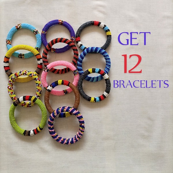 En vente Bracelets en gros africains, ensemble de 12 bracelets de perles, bracelets tribaux, bracelets kenyans, bracelet Masai, bracelet africain fait main