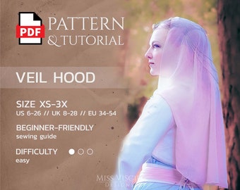 Bridal Veil & Fairytale Hood for medieval wedding dress - digital Pattern with photo tutorial