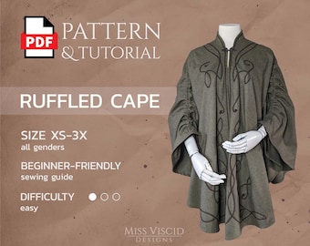 Fantasy cape for elven costume dress - digital PDF pattern with sewing guide - instant download