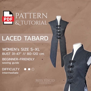 Female Fantasy Tabard Vest with lacing - PDF pattern for instant download in DIN A4, Letter and A0