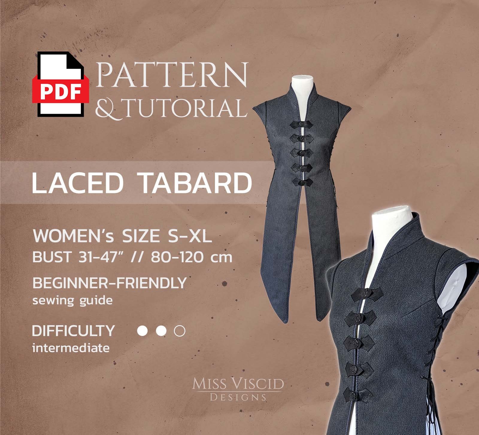 Female Fantasy Tabard Vest with lacing - PDF pattern for instant download in DIN A4, Letter and A0