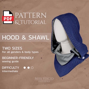 Hooded cowl with lining -  digital PDF pattern and sewing guide - instant download