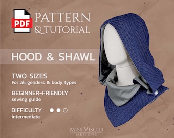 Hooded cowl with lining -  digital PDF pattern and sewing guide - instant download