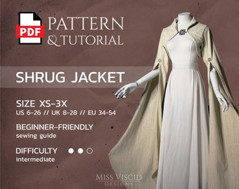 Veste boléro pour robe d'elfe (taille S-3X) en tant que modèle PDF avec instructions de couture au format DIN A4 et A0 pour traceur