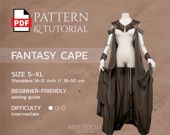 Fantasy cape for elven costume dress - digital PDF pattern with sewing guide - instant download