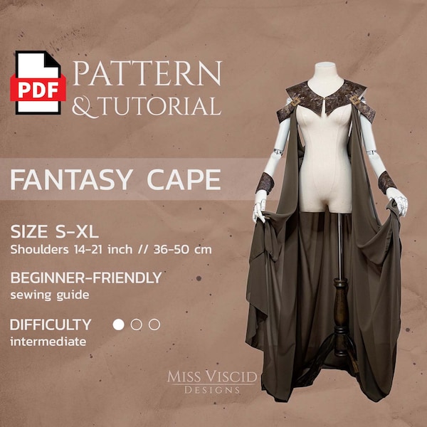 Fantasy cape for elven costume dress - digital PDF pattern with sewing guide - instant download