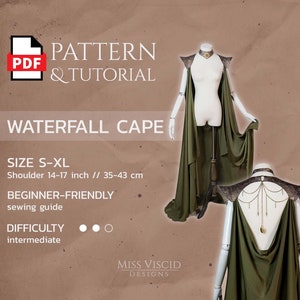 Cape with waterfall back and pointy shoulders for elven costume  - PDF pattern for download