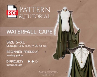 Cape with waterfall back and pointy shoulders for elven costume  - PDF pattern for download