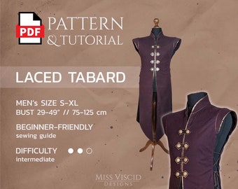 Men's Fantasy Tabard Vest with lacing - PDF pattern for instant download in DIN A4, Letter and A0