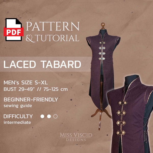 Men's Fantasy Tabard Vest with lacing - PDF pattern for instant download in DIN A4, Letter and A0