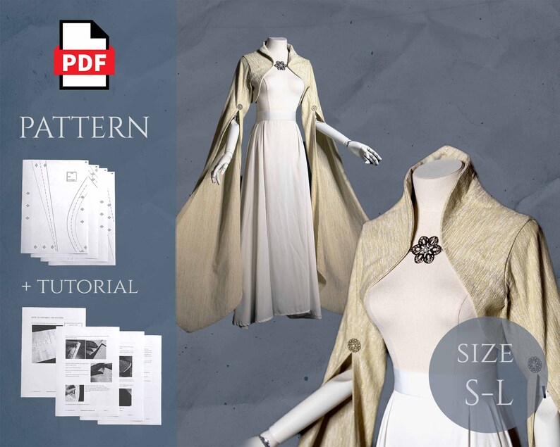 Jacket for elven dress in Size S-L as PDF pattern digital instant download 