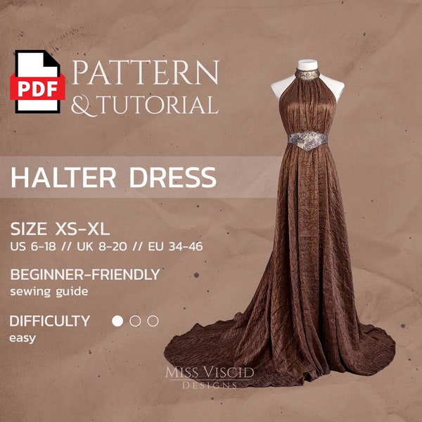 Fantasy Halter Dress with Waistbelt - PDF pattern for instant download in DIN A4, US Letter and for Print Shop