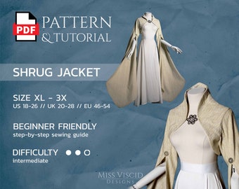 Shrug Jacket for elven dress (plussize) - digital pattern with sewing guide in DIN A4, US Letter and DIN A0 copyshop format