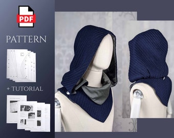 Hooded cowl with lining -  digital PDF pattern and sewing guide - instant download