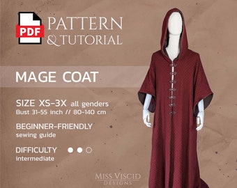 Mage Coat pattern PDF file with sewing guide - digital download A4 Letter A0