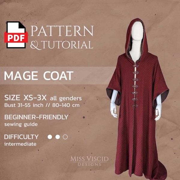 Cape de magicien avec capuche et poches latérales sous forme de patron PDF avec instructions de couture
