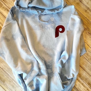 Bleach dyed hoodie - phillies- philadelphia- baseball- baby blue