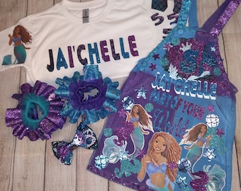 Custom Little Mermaid Denim Birthday Dress Set