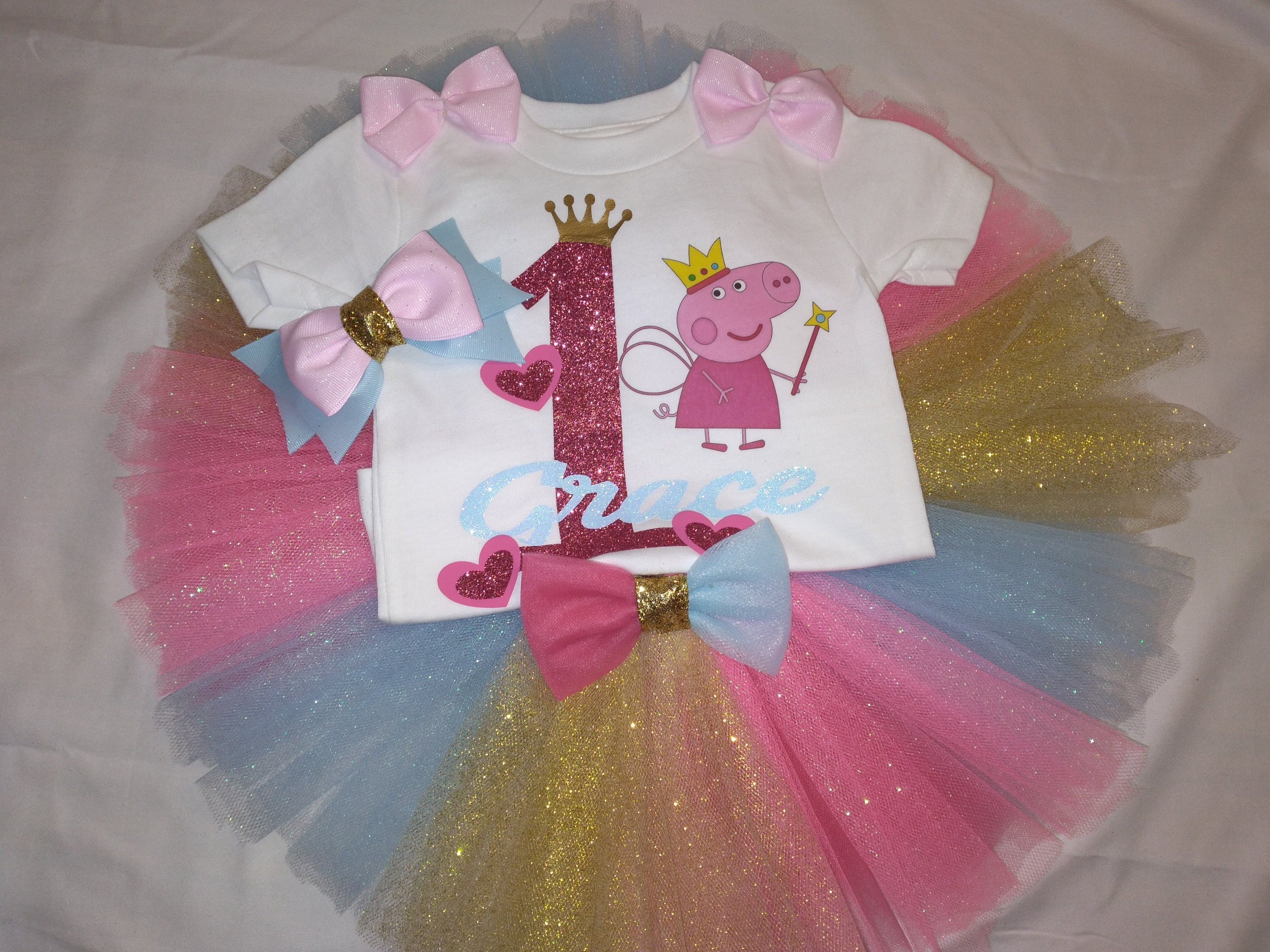 peppa birthday dress Girls Peppa Pig 1st Birthday Outfit – Needles Knots n Bows main image 1