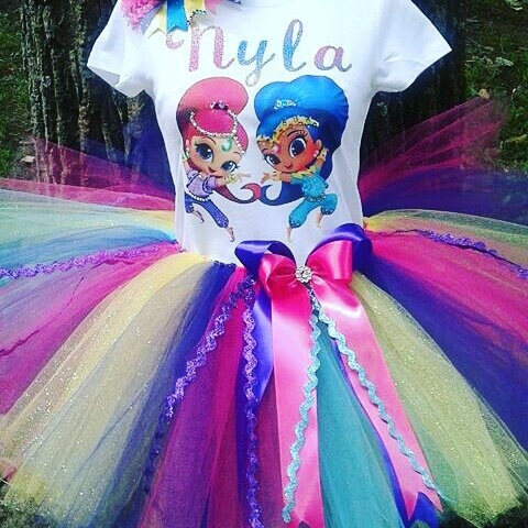 shimmer and shine birthday dress Shimmer & Shine 4th fourth 4 Birthday ***With NAME*** Green Tutu Dress