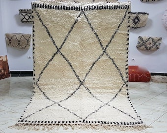 Classic beni ourain rug White and  Black Rug Moroccan Rug Wool Hand Woven Genuine Moroccan Beni Ourain Carpet Soft Shag Artistic Oriental