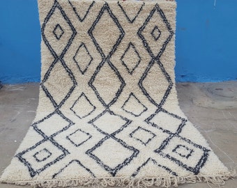Moroccan rug Beni Ourain rug handmade 100% wool rug , area rugs ,  azilal rug , carpet , floor rugs  10,4 / 6,2  Feet