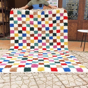multicolor checkered moroccan rug Hand Woven Genuine Moroccan checkered carpet Beni Ourain Carpet Soft Shag Artistic Oriental