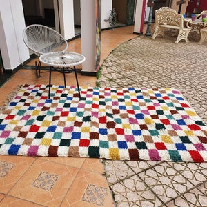 checkered moroccan rug multicolor Hand Woven Genuine Moroccan checkered carpet Beni Ourain Carpet Soft Shag Artistic Oriental plaid rug image 2