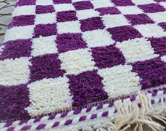 checkered purple Rug Wool Hand Woven Genuine Moroccan Beni Ourain Carpet Soft Shag Artistic Oriental checker moroccan rug